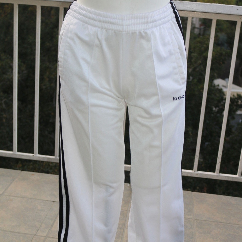 BEBE 90's Urban Dance White Track Pants Stripes